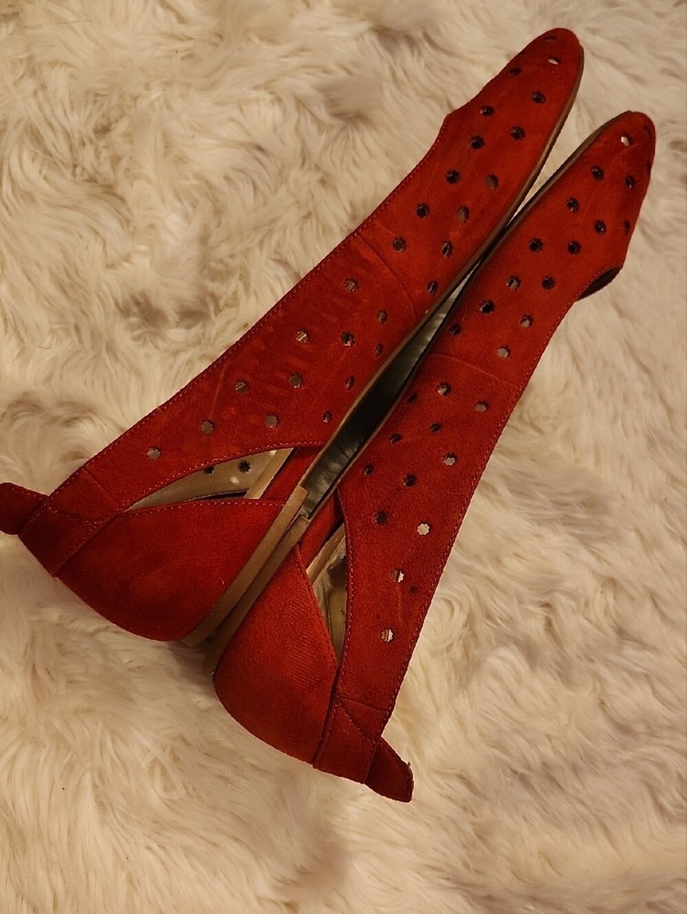 Nine West Red Suede Polka Dot Ballet Flats - Picture 5 of 11